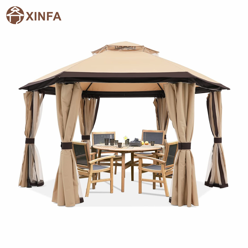 10 \\ 'x10 \\' Pavillons für Patios im Freien Hexagonal Pavillebo mit Netz- und Datenschutzvorhängen