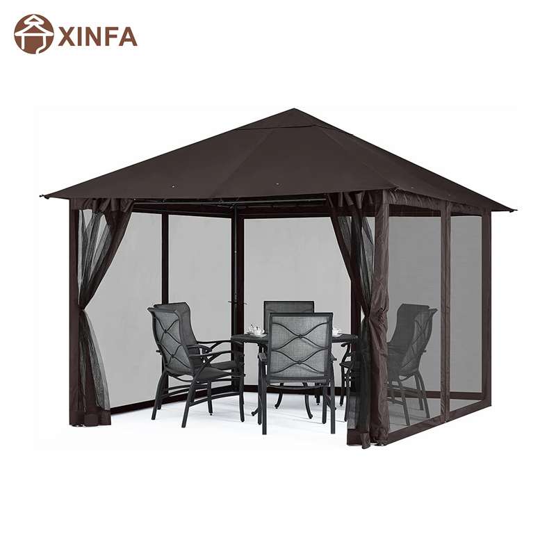 10x 10ft Außenterrassenpavillon -Baldachin mit Mückennetz für Rasen, Garten, Garten, Schokolade