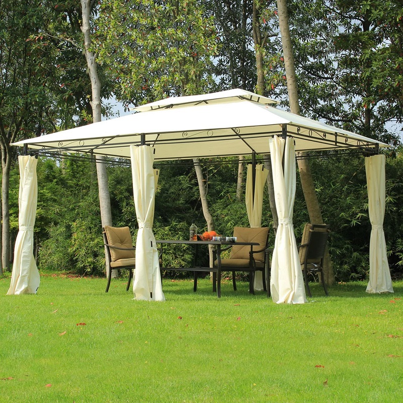 10 \\ 'x 13 \\' Outdoor Soft Top Gavebo Pergola mit Vorhängen, cremefarbener weißer 2-stufiger Stahlrahmenpavillon für Terrasse