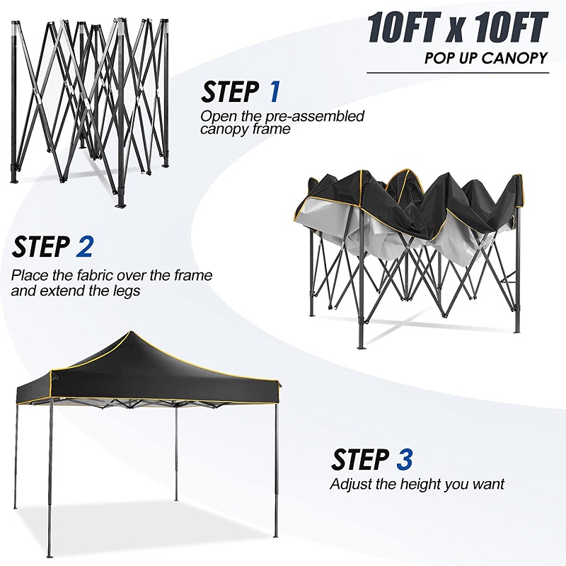 10x 10 Pop -up -Baldachin Zelt kommerzielle Instantpavillon -Wasserdopiezelt für Parteien Camping Schwarz