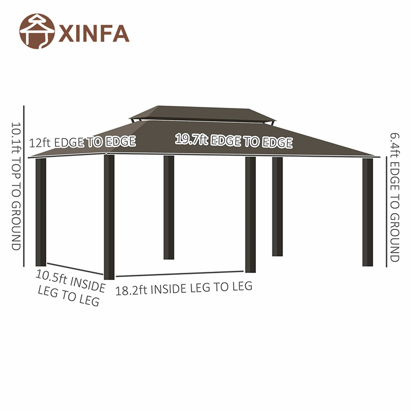 20 \\ 'x 12 \\' Aluminiumrahmen Hardtop -Gavillon -Baldachin mit verzinktem Stahl -Doppeldach