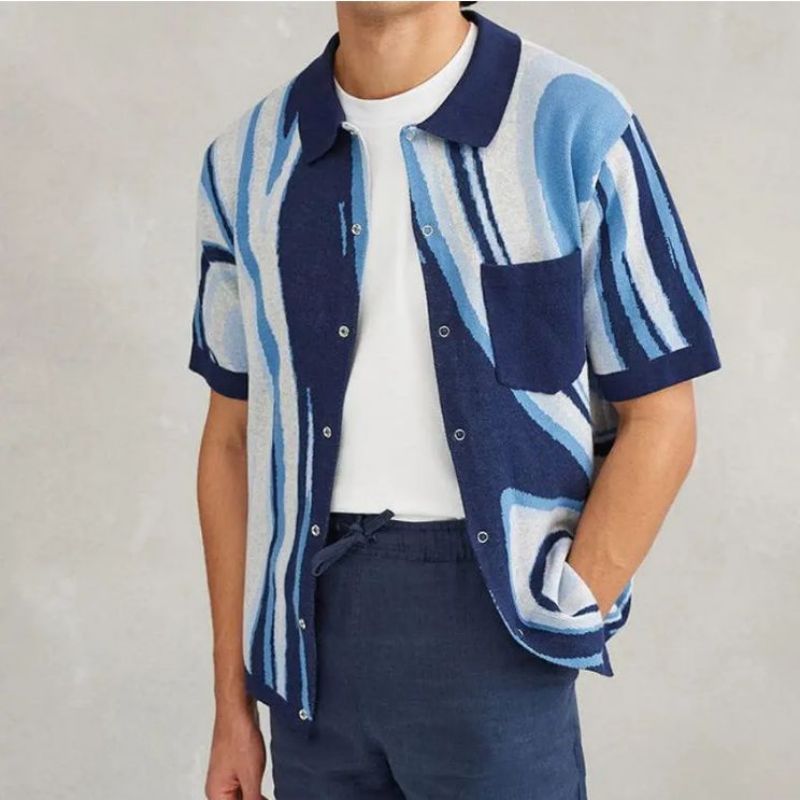Custom Front Pocket Polo Strickhemd Marmor Jacquard Strickkleidung Männer Pullover Pullover