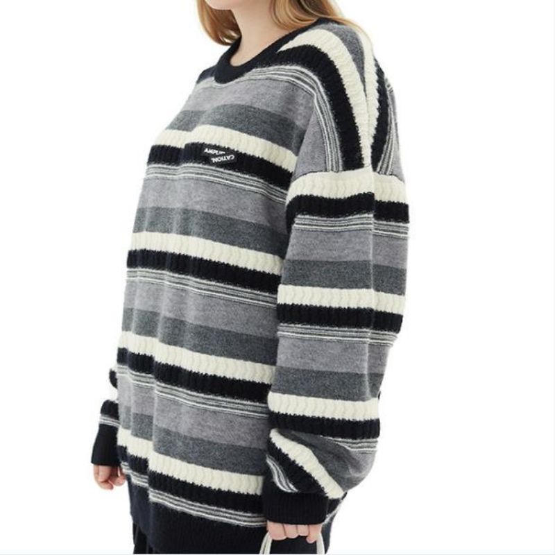 Pullover runder Nacken Langarm gestreifter Streifenpullover für Männer und Frauen