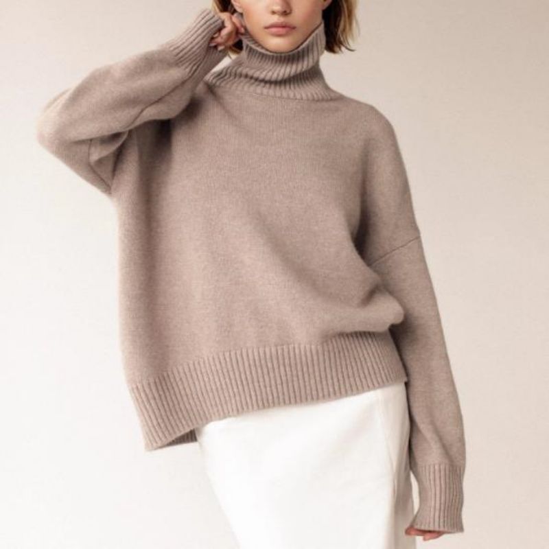 Solid Turtle Neck -Frauen losen Pullover