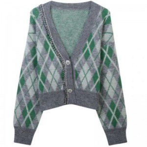 Argyle Jacquard Stricker Mohair Cardigan Pullover Frauen Strickwege