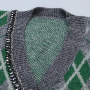 Argyle Jacquard Stricker Mohair Cardigan Pullover Frauen Strickwege