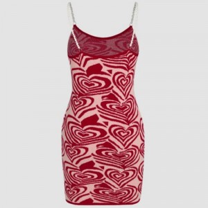 Liebes Herzmuster Druckkleider Kurzarm Kleid Kleid Sommer Sundress Shein Sexy Strickwege