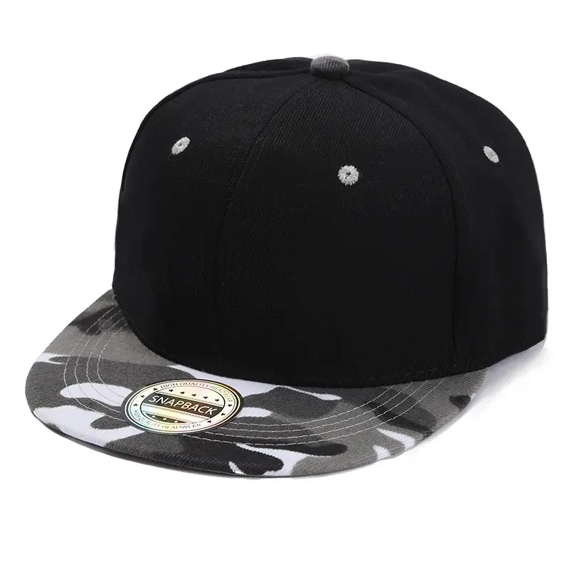 Stickerei Eingebautes Cap Black Snapback Baseball Cap Hut Camouflage Kontrastfarbe