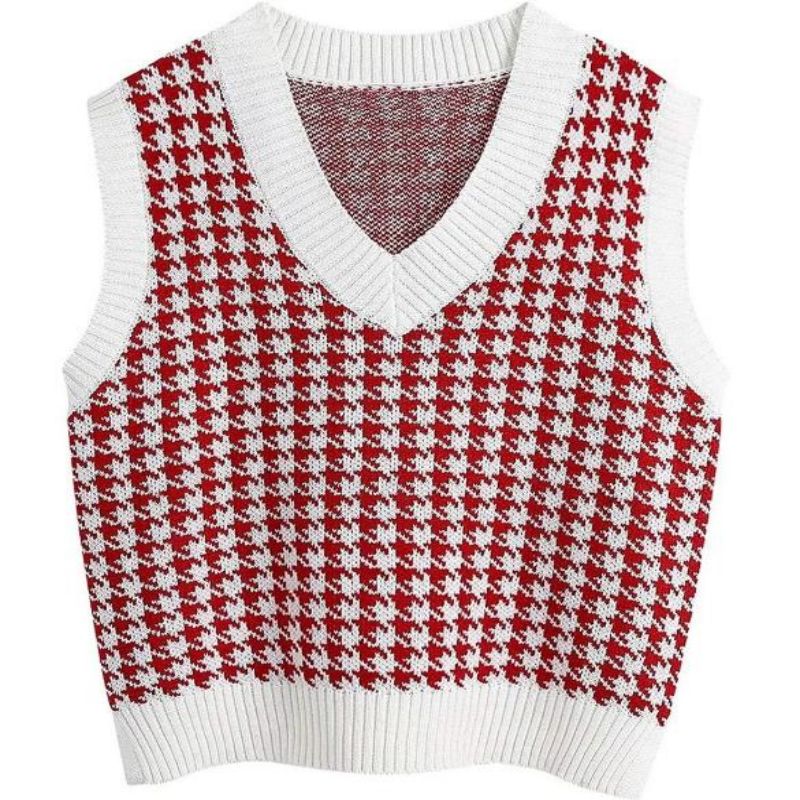 Muster Strickpullover Weste ärmellose losen Strickwege mit V-Ausschnitt