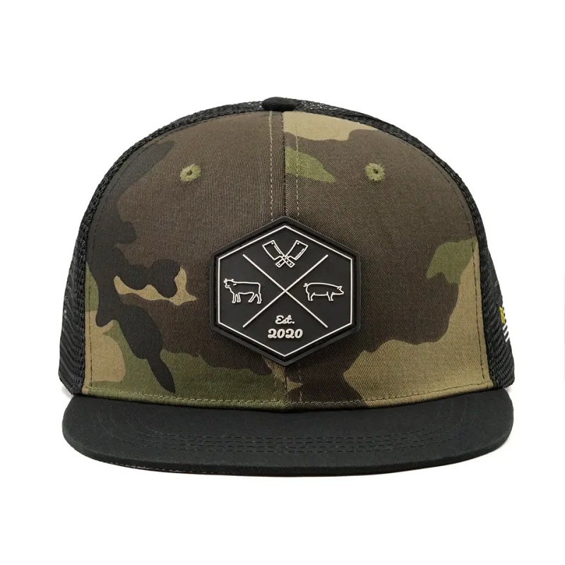 Großhandel Customized Hip Hop Camo Snapback Mesh bestickter Patch -Logo Custom 6 Panel Flat Bim Trucker Cap und Hut