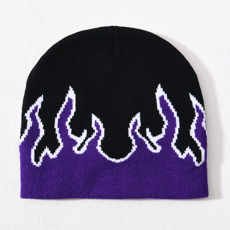 Großhandel Skull Ski Acrylgestricke Hip Hip Hop Mangediert über Druckdesign Custom Logo Unisex Winter Jacquard Flame Beanie