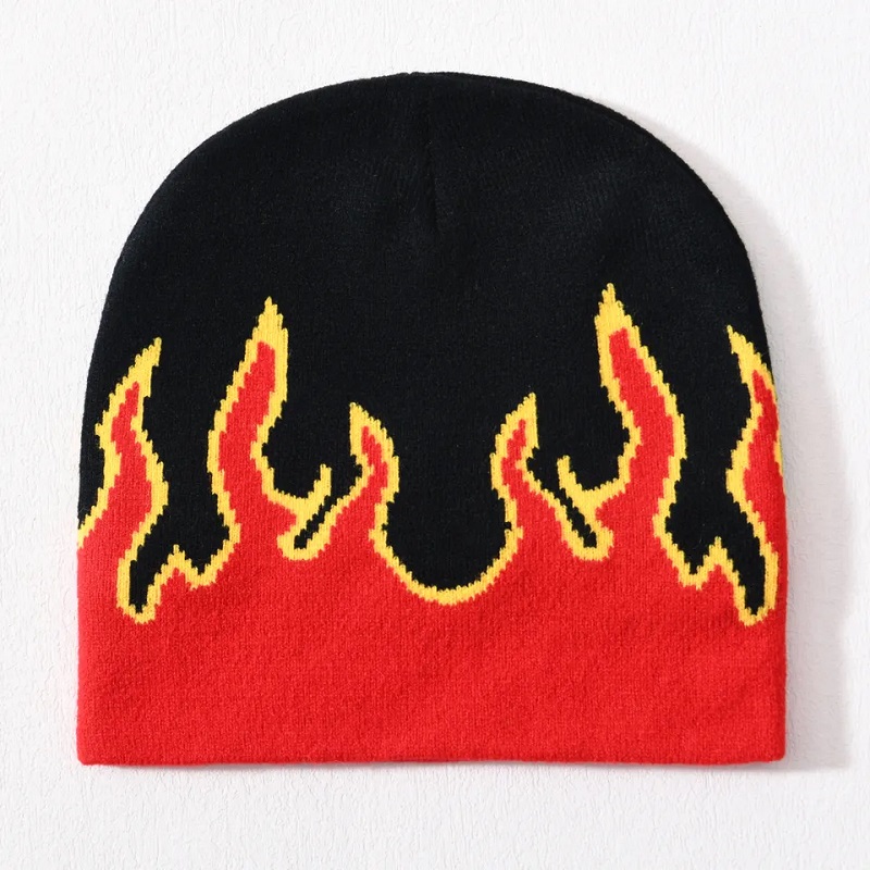 Großhandel Skull Ski Acrylgestricke Hip Hip Hop Mangediert über Druckdesign Custom Logo Unisex Winter Jacquard Flame Beanie