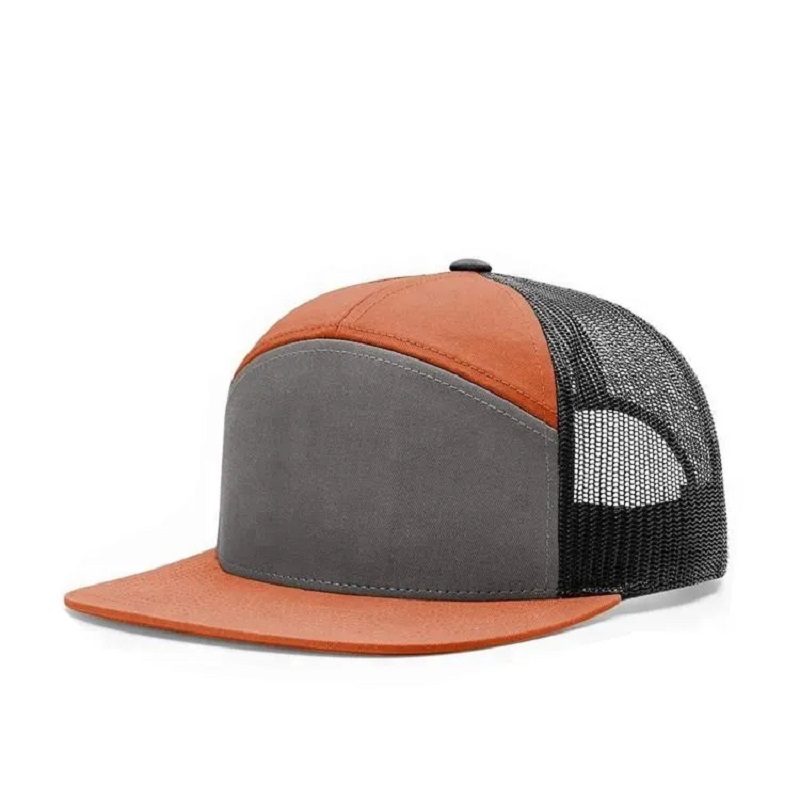 Hochwertige benutzerdefinierte 7 Panel Mesh Trucker Hat Snapback Hüte