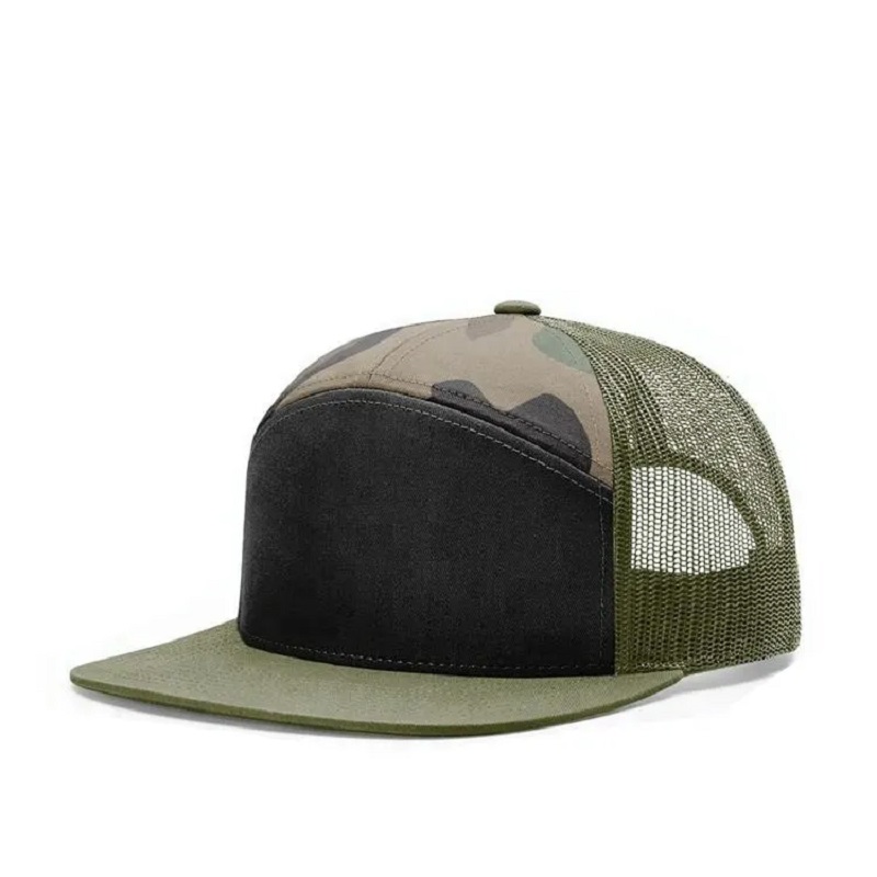 Hochwertige benutzerdefinierte 7 Panel Mesh Trucker Hat Snapback Hüte