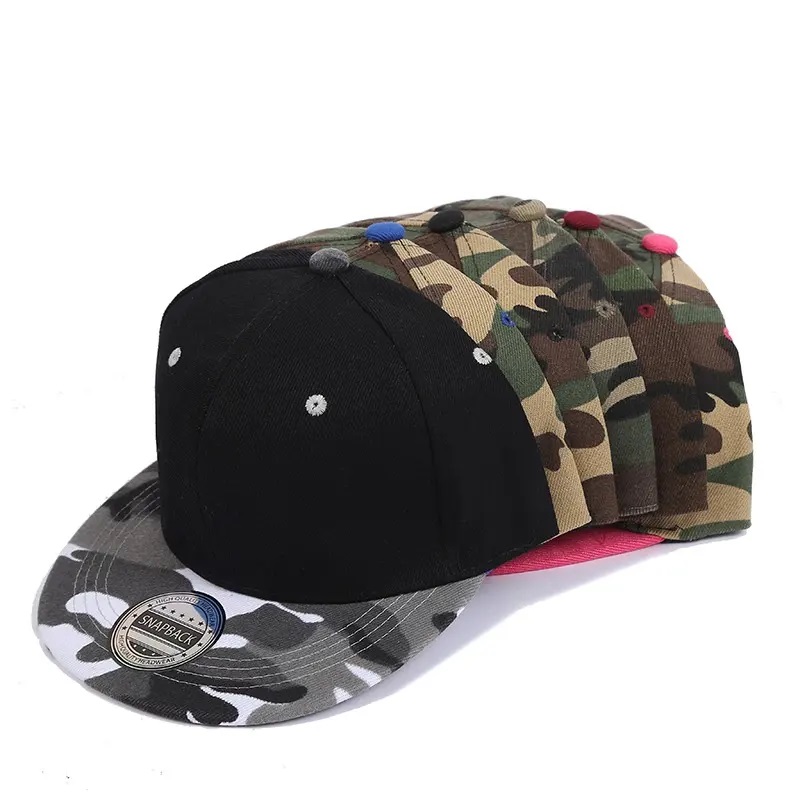 Customized Logo Solid Color Hut Camo Light Plate flach entlang der Baseballmütze Männer und Frauen Sommer Hip Hop Skateboard Snapback Caps