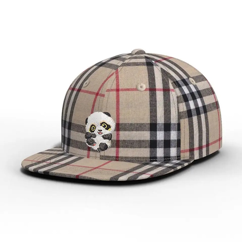 Wholesales hochwertige benutzerdefinierte Farbkarton Panda Checked Hat Plaid Plaid Flat Rand Snapback Cap
