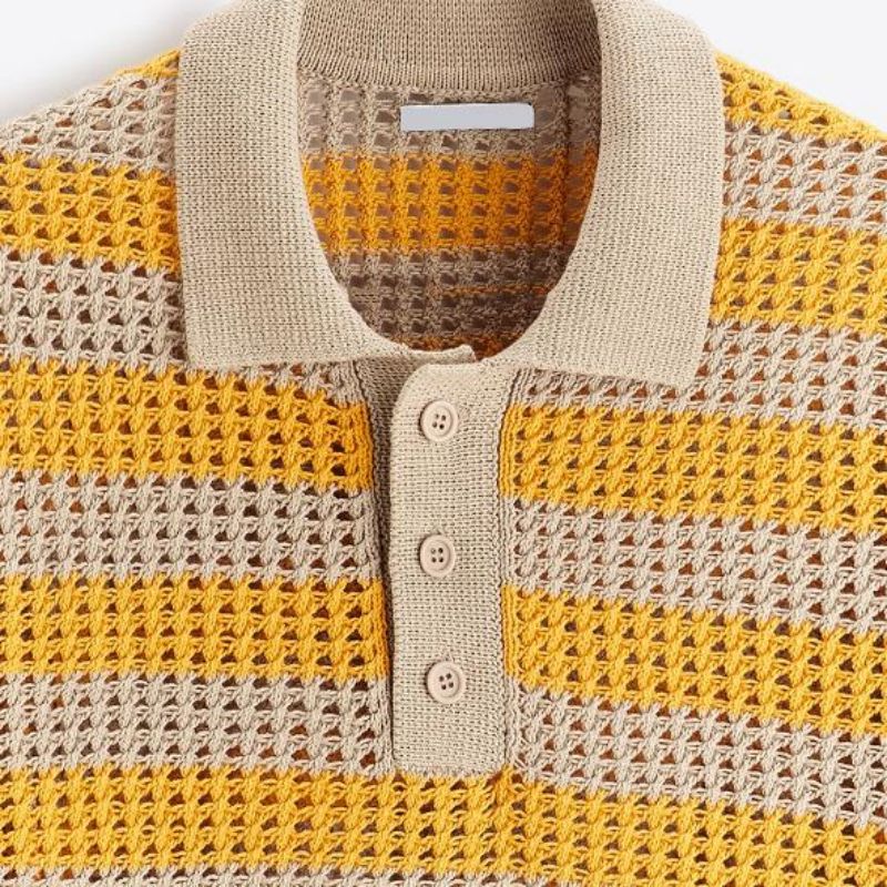 Großhandel Frühlingssommer Kurzarm Häkelgestrickte Polo -Pullover -Hemd für Männer