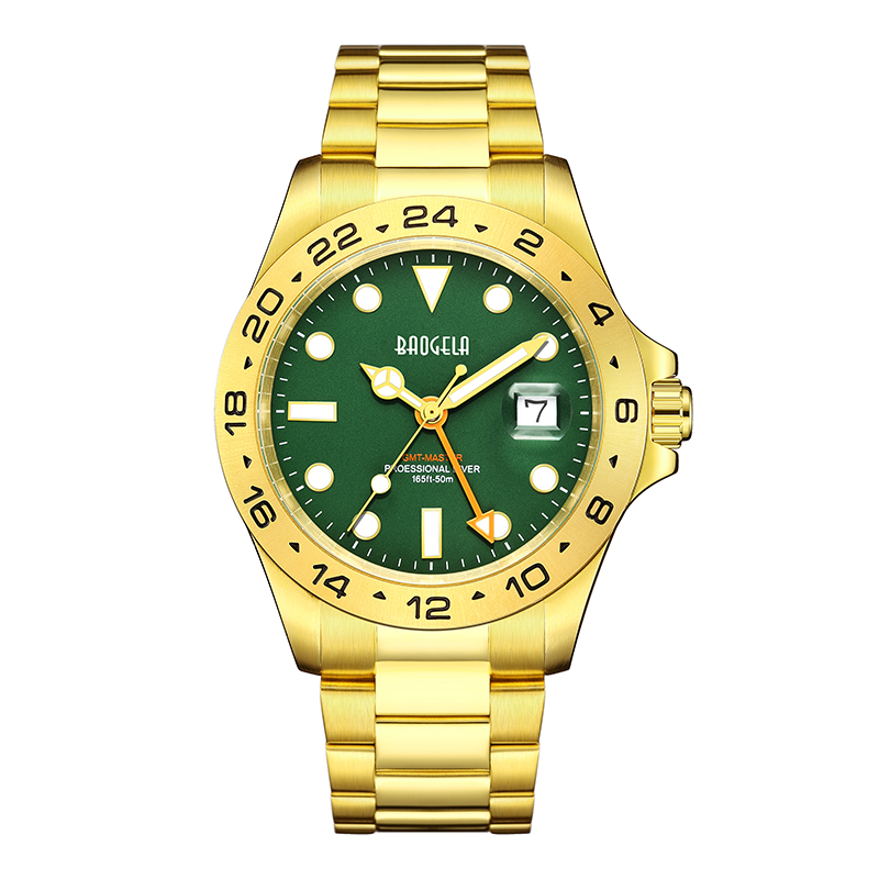 Baogela Neue Männer Luxus Uhr 304 Edelstahl Luminöser Zifferblatt 50m Taucher Modepaare Sport Watch Watchwatch Gold Green 22806