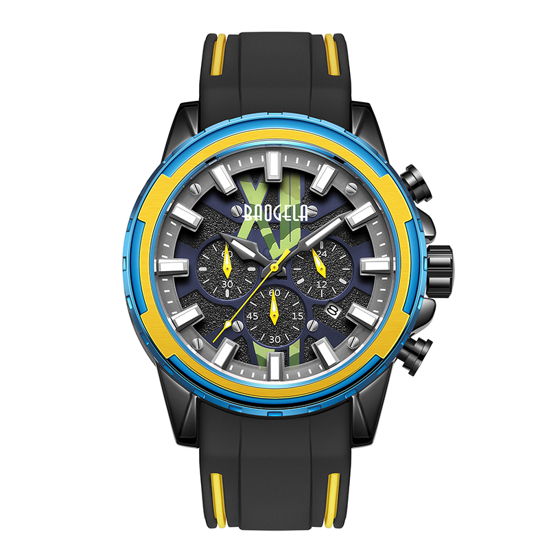 Baogela Neue Uhren Männer Edelstahlgummi Blau Uhr für Mann Luxus wasserdichte Chronographen Außenhandelswatch Luminous Relogio 22601