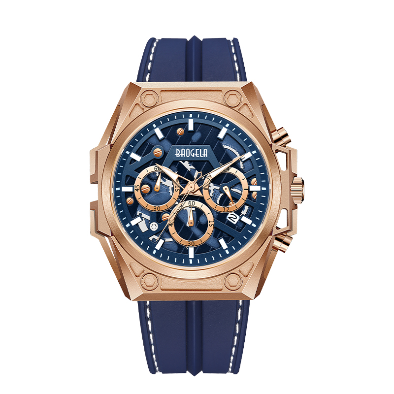 Baogela Luxury Edelstahl Uhren Männer Luxusbrand Sport Lederband Armband Wagerdichte Chronograph Quarz Uhr 22605