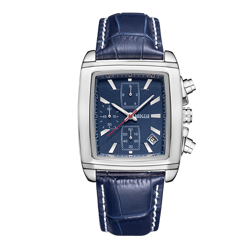 Baogela Rechteck -Zifferblatt Leder -Armband Uhr für Männer lässig Blau Chronographen Quarz Uhren Man Army Watchwatch Montre Reloj часы мжжжжжorg 22607