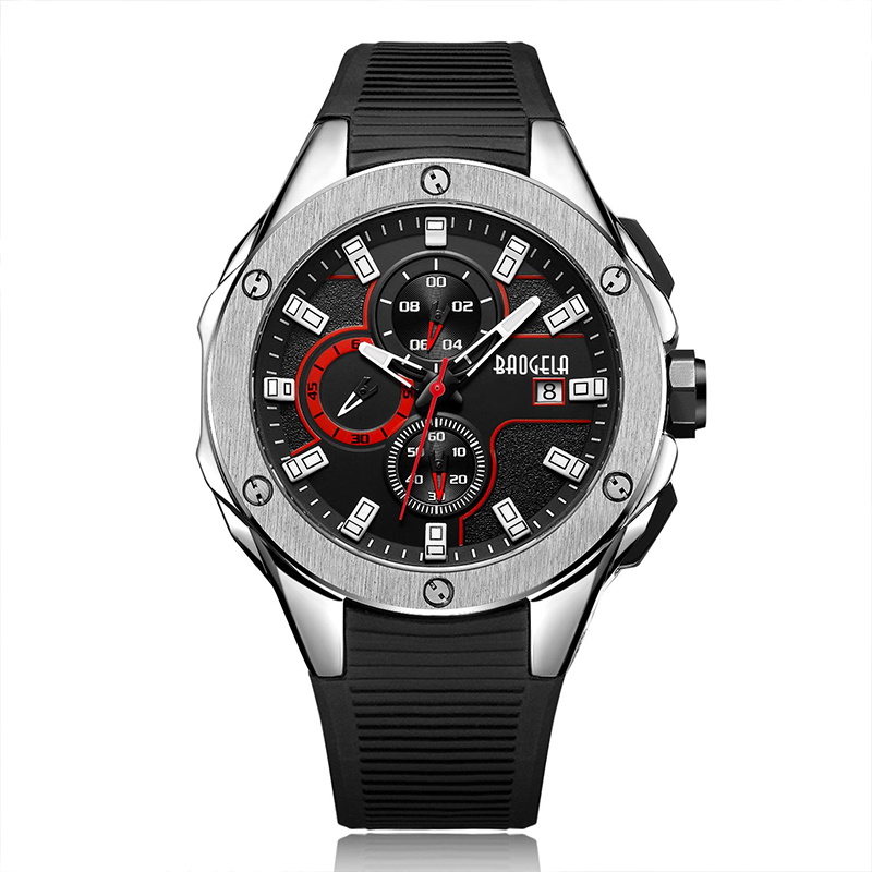 Baogela Luxusbrand Männer Silicone Sports Uhren Modearmee Watch Man Chronograph Quarz Armbanduhr Relogio Maskulino Rose 22608