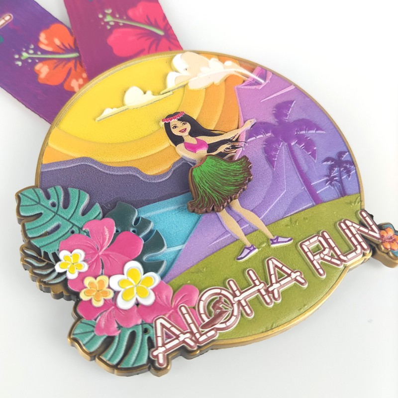 Benutzerdefinierte Rennmedaillen Klassische Aloha Run Medaillen 3D Druck Marathon Medaillen Spaß Run Medaillen Finisher Medaillen