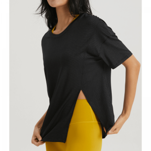 Split O Hals Feste Farbe Yoga T-Shirts