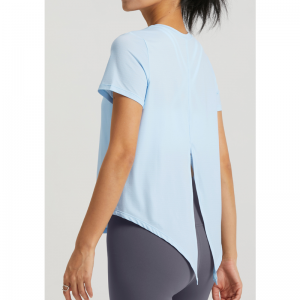 Elastische Split O Hals-Yoga-T-Shirts