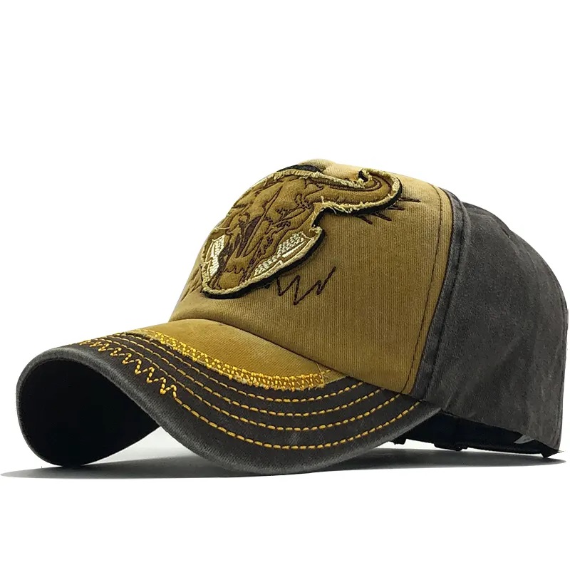 Die Straße von Classic Mods Men wurde alte Wäsche Entenzunge Kuhkopf -Patch -Farbkontrast Baseballhut gemacht