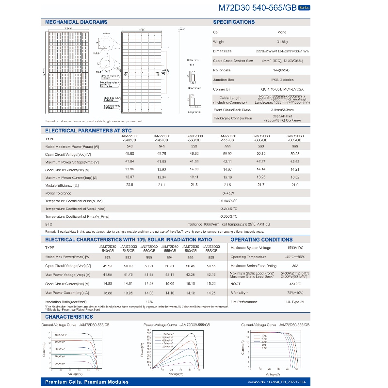 Photovoltaic Energy 540 W -565 W Doppelbebegleiter Online -Verkauf