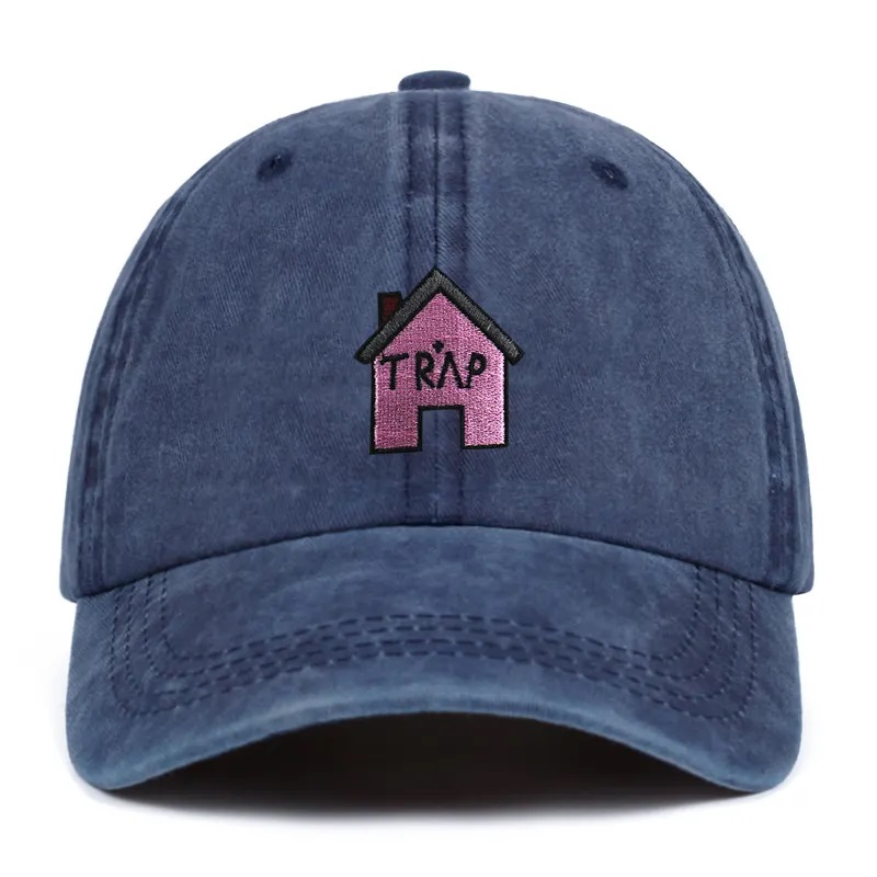 100% Baumwolle gewaschene Trap House Stickerei Männer Frauen Hip Hop Sport Cap Logo Custom Fashion Baseball Hut