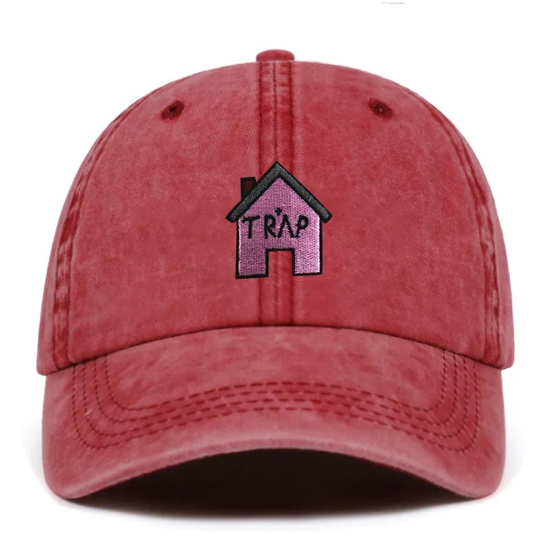 100% Baumwolle gewaschene Trap House Stickerei Männer Frauen Hip Hop Sport Cap Logo Custom Fashion Baseball Hut