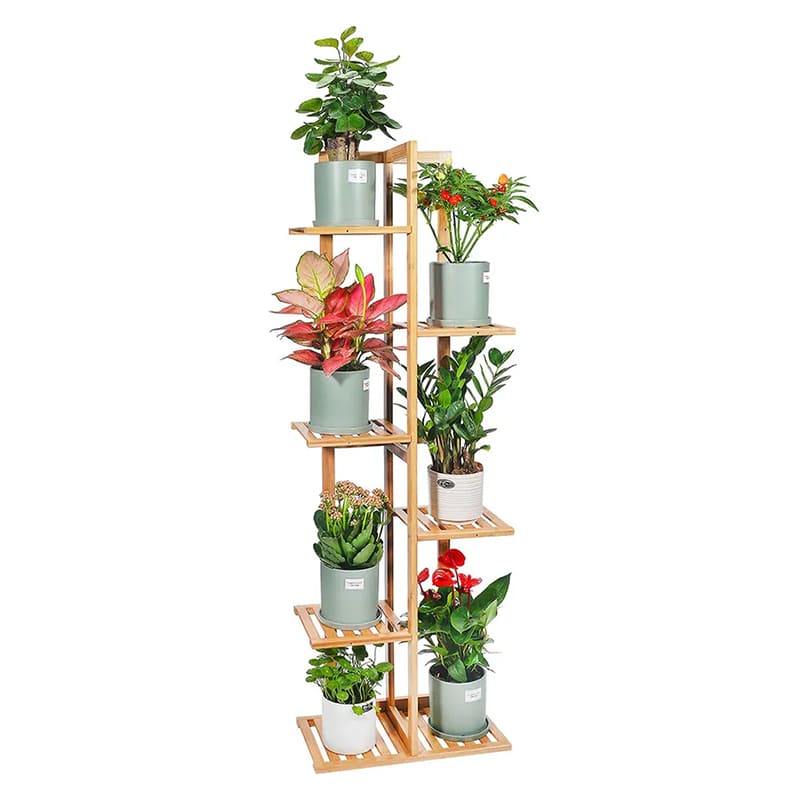 Custom Layer 6 -Stufe Multifunktionales Holz Bambusblumenregal im Freien im Freien im Freien Pflanzenständer