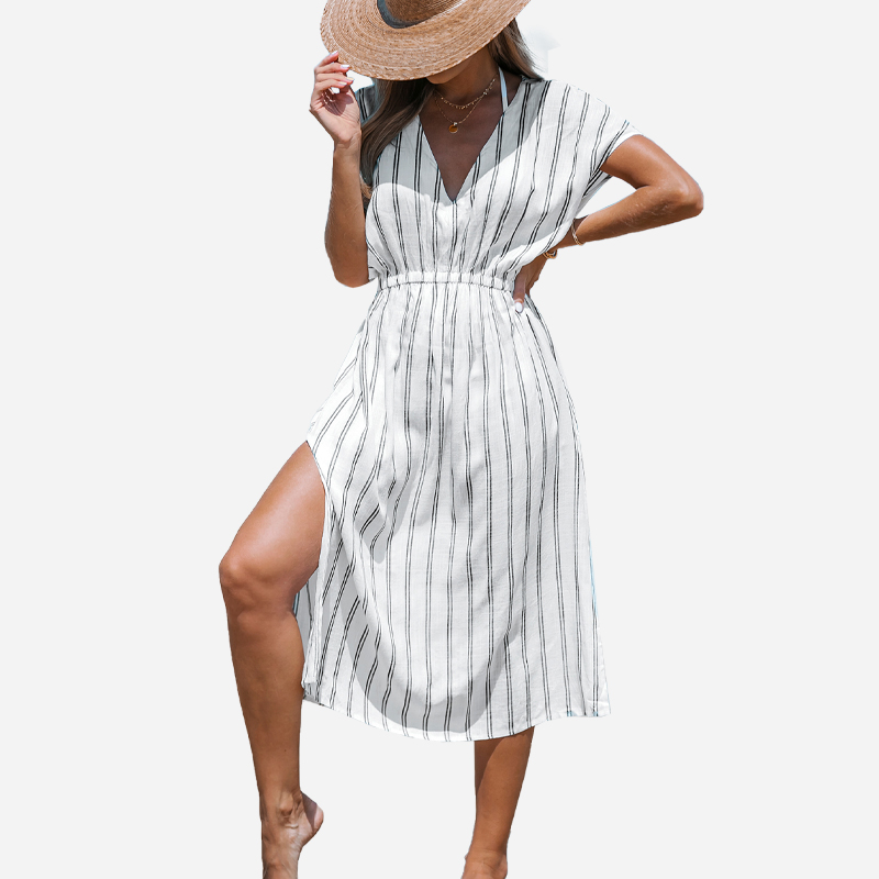 Striped Midi Cover-up-Kleid