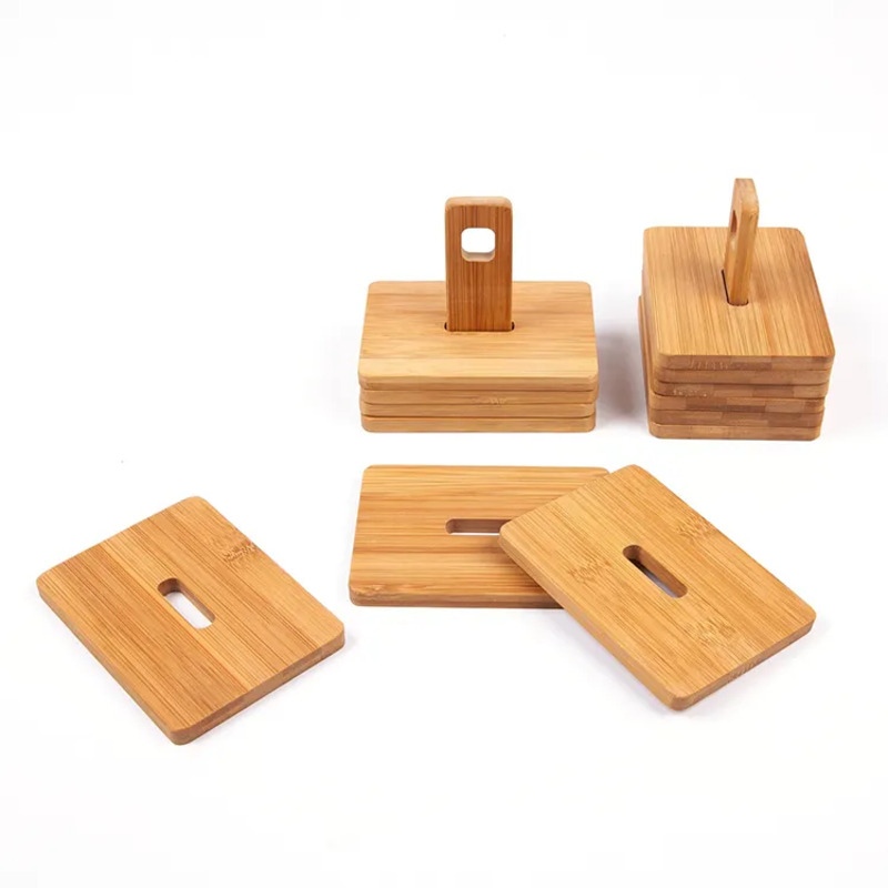 Werbeweinflasche Tasse einzigartige hölzerne Coaster Square Bambus Teebechmatte