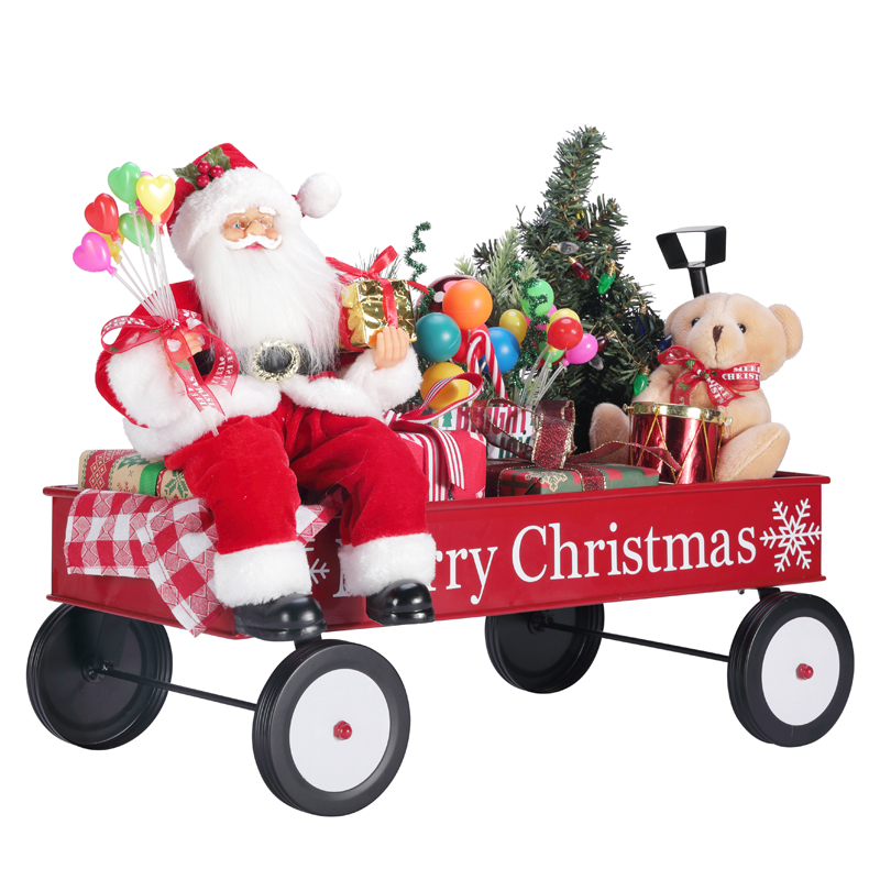 TM-95114 50*27*38 cm Santa mit Geschenkwagen