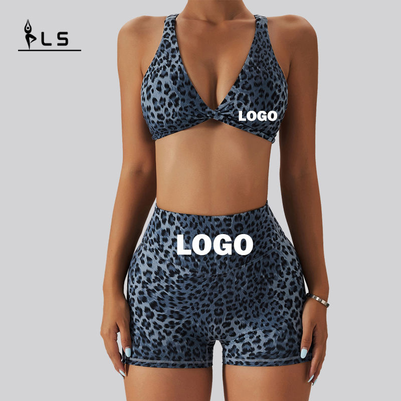 SC1066 Women 's Yoga setzt Leopardenmuster Sport BH und Sport Shorts Running Suit Yoga Set Fitness Woman 2024