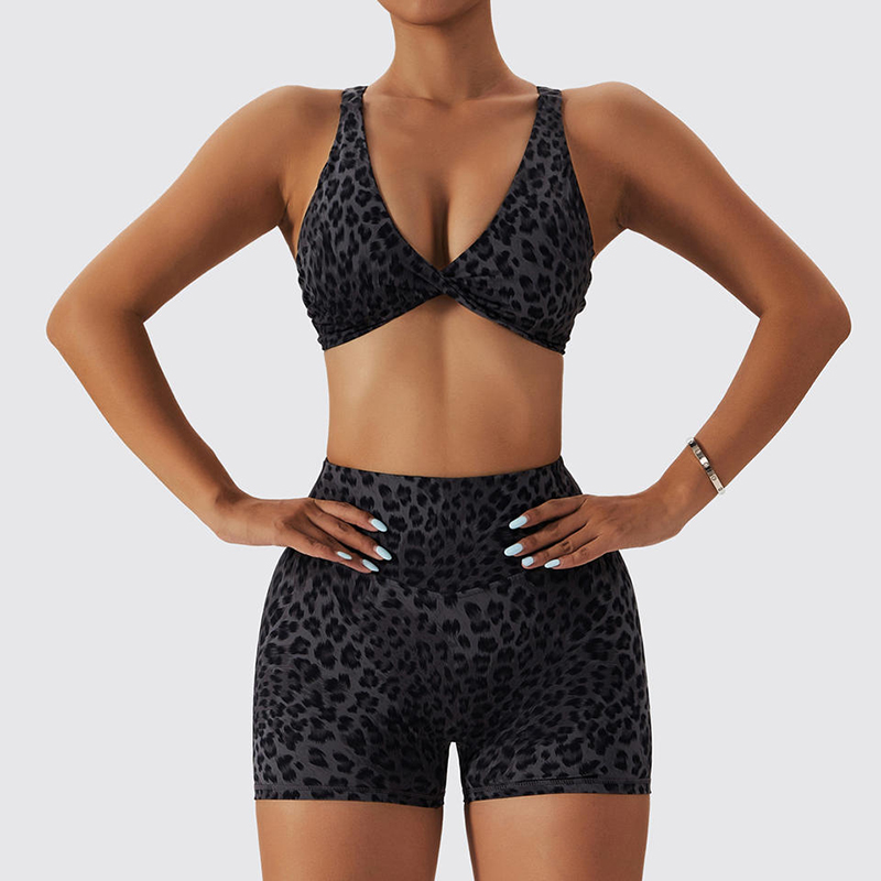 SC1066 Women 's Yoga setzt Leopardenmuster Sport BH und Sport Shorts Running Suit Yoga Set Fitness Woman 2024
