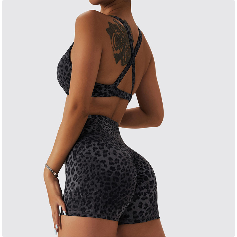 SC1066 Women 's Yoga setzt Leopardenmuster Sport BH und Sport Shorts Running Suit Yoga Set Fitness Woman 2024
