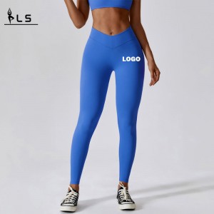 SC1094 Vier-Wege-Stretch atmungsaktiv V Schnitt Taille Nylon Spandex Leggings Butt Lift Yoga Hosen Leggings für Frauen