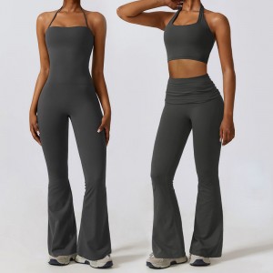 SC10710 Open Rücken sexy ein Stück Tanz Yoga Ladies Fitnessstudio Rückenlosen Halfterhals Frauen Jumpsuits Fitnessstudio Strampler