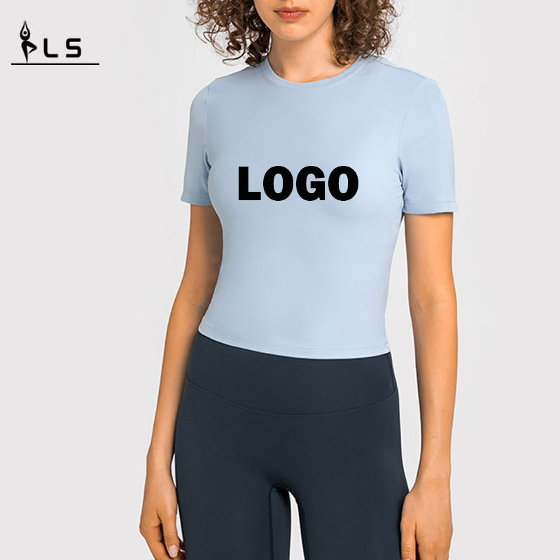 SC10267 Atmungsaktives Yoga Crop Top Fitness-Fitness enge T-Shirt rund-hals schlankes Kurzarm T-Shirt