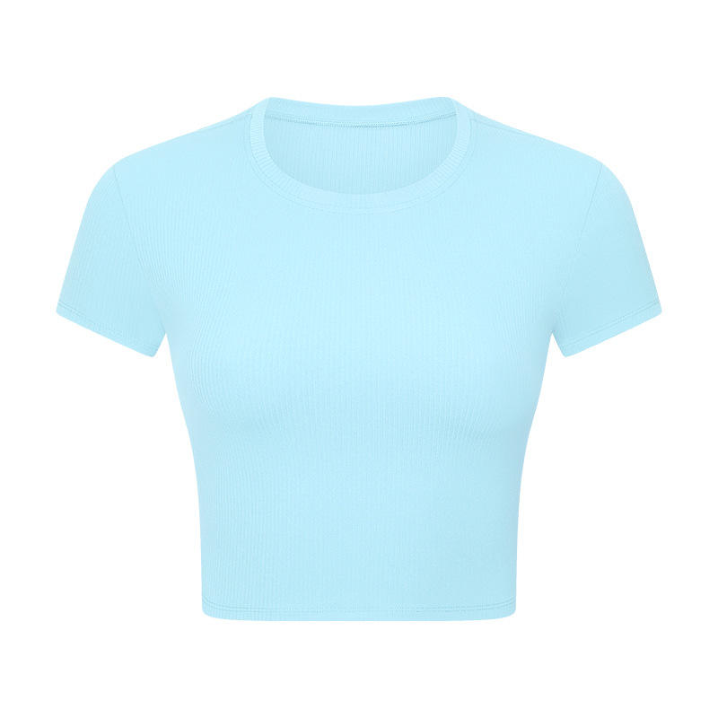 SC102612 Atmungsaktives Yoga Crop Top Fitness Fitness enge T-Shirt Yoga T-Shirts Fitness rund-Hals-T-Shirts