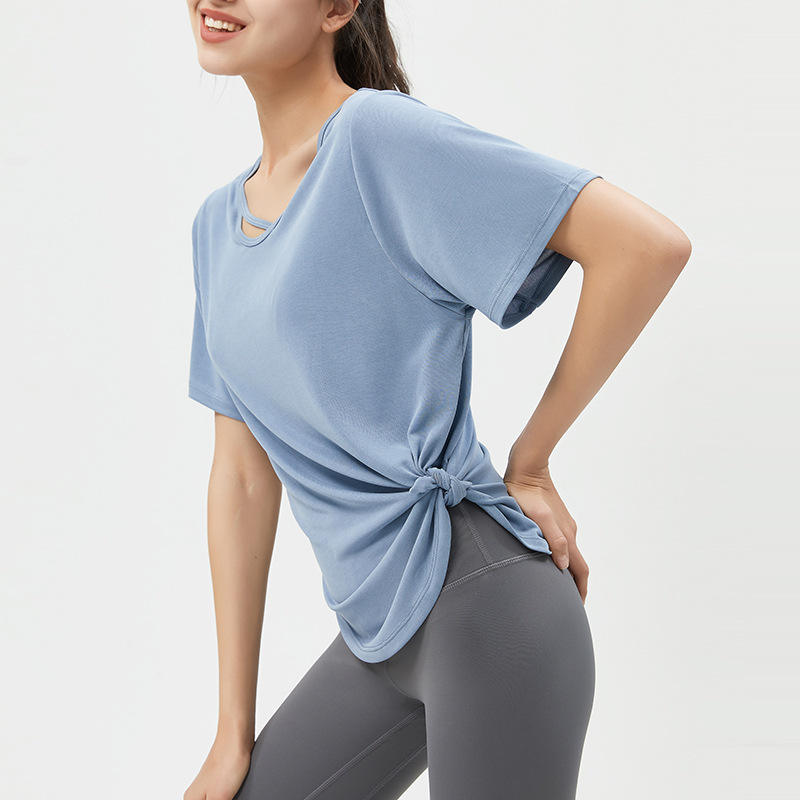 SC10264 Yoga T-Shirts Fitness runzeln T-Shirts Lose Casual Fitness Yoga Kurzschläfe Top