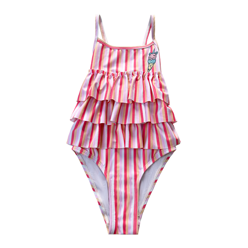 Einteilig gestreiftes bedrucktes Kuchenkleid Baby Badeanzug