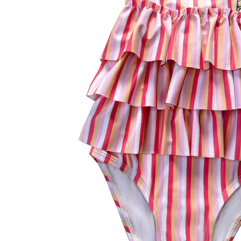 Einteilig gestreiftes bedrucktes Kuchenkleid Baby Badeanzug