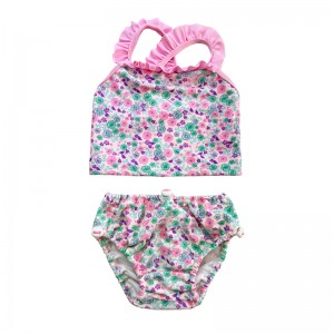 Floral Ruffle Cross Plissee zweiteiler