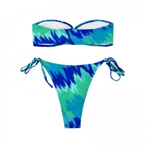 Trägerloser Ausschnitt Schnürsend Slips blaugrüne zweiteilige Badeanzug
