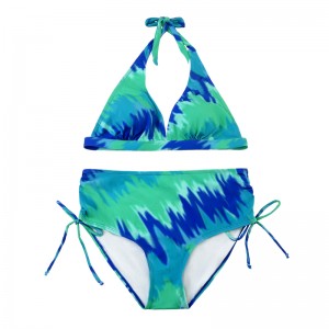 Blaugrüne Halftergurt Badeanzug Faltenbogen Schwimmshorts gedruckter Badeanzug